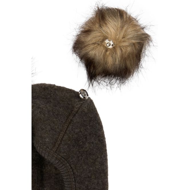 Hovedbilde Mikk-Line balaklava i merinoull med dusker, Dark Brown Melange