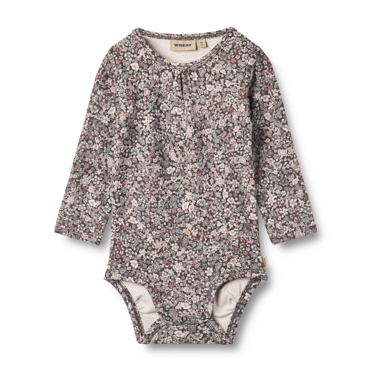 Wheat, Body L/S Liv Baby, Purple Stone Flowers (68/6 mnd)