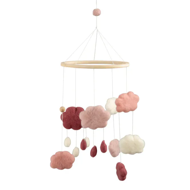 Hovedbilde Sebra, Felted baby mobile, clouds, cotton candy pink